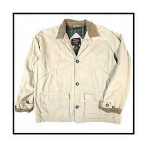 American Outpost BarnCoat Chore Jacket Plaid Lined Corduroy Collar Tan L Vintage